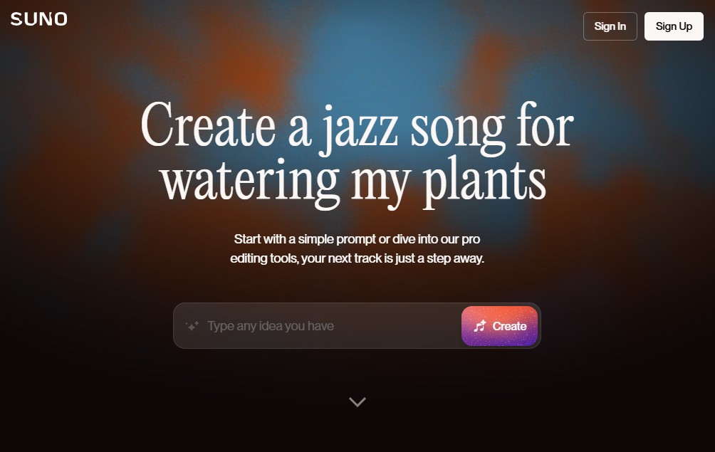Скриншот сайта Suno AI