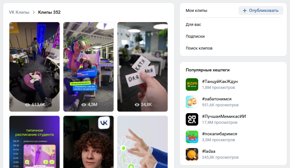 Скриншот сайта VK Клипы