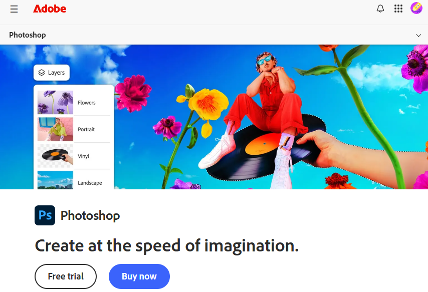 Скриншот сайта Adobe Photoshop